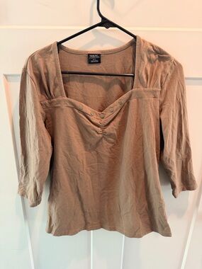 Tribal Taupe Stretch Top Large 3/4 Sleeve Casual Comfort Blouse